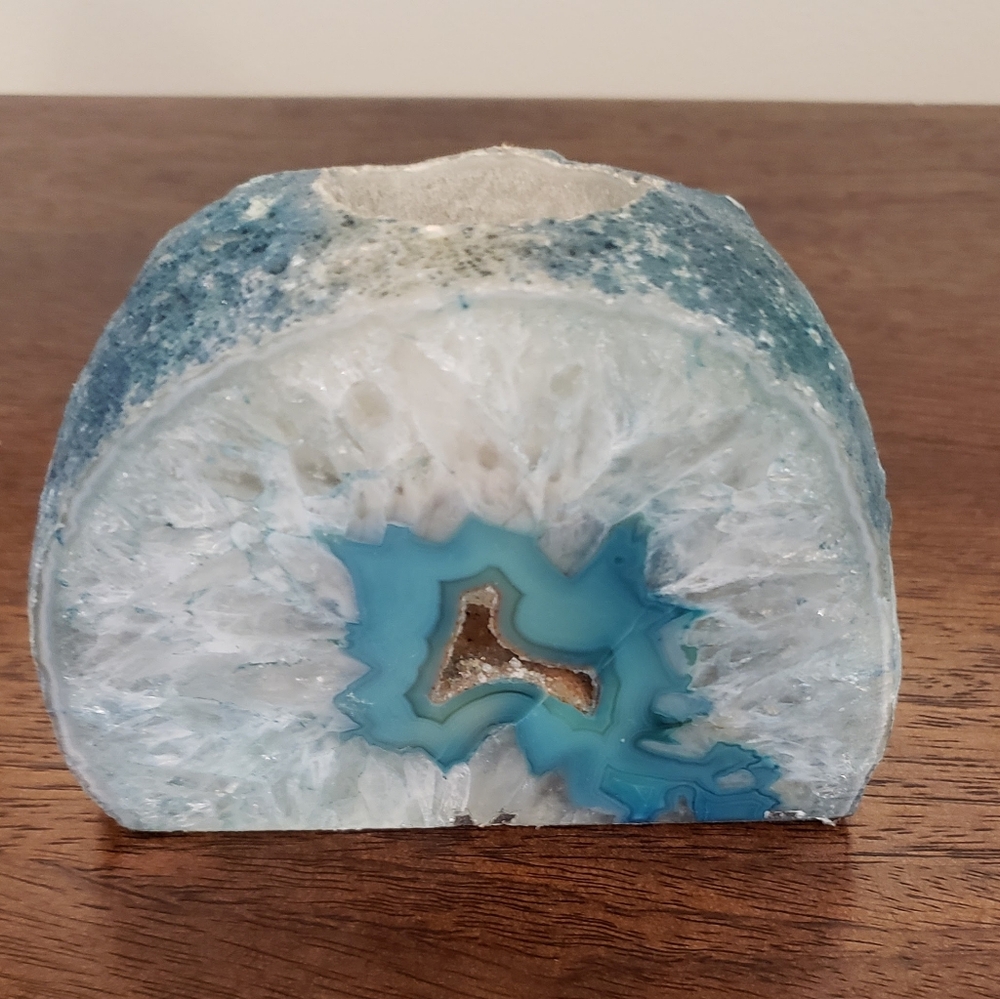 Blue Geode Bookend/Candle Holder Made in Brazil 